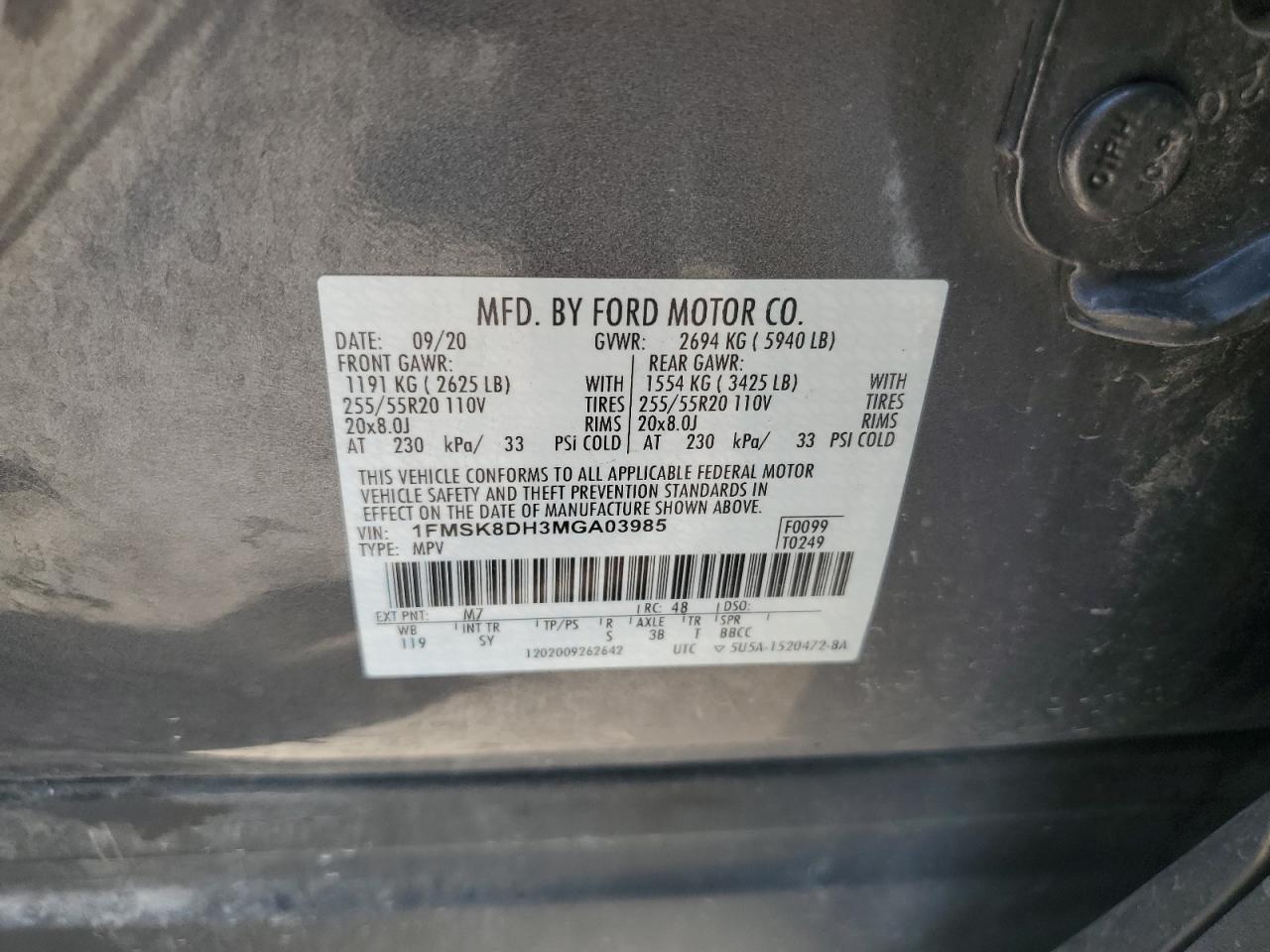2021 Ford Explorer Xlt VIN: 1FMSK8DH3MGA03985 Lot: 64257385