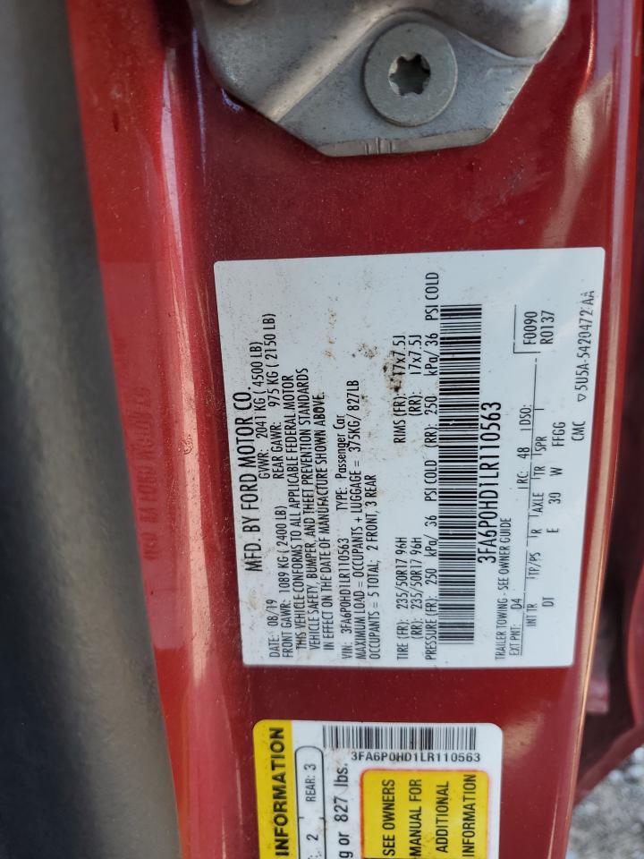 2020 Ford Fusion Se VIN: 3FA6P0HD1LR110563 Lot: 63281775