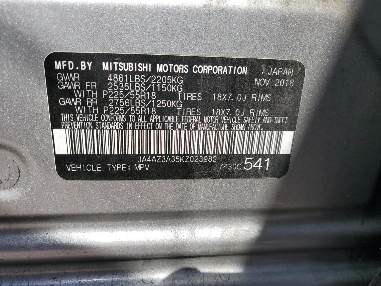2019 Mitsubishi Outlander Se VIN: JA4AZ3A35KZ023982 Lot: 65647355