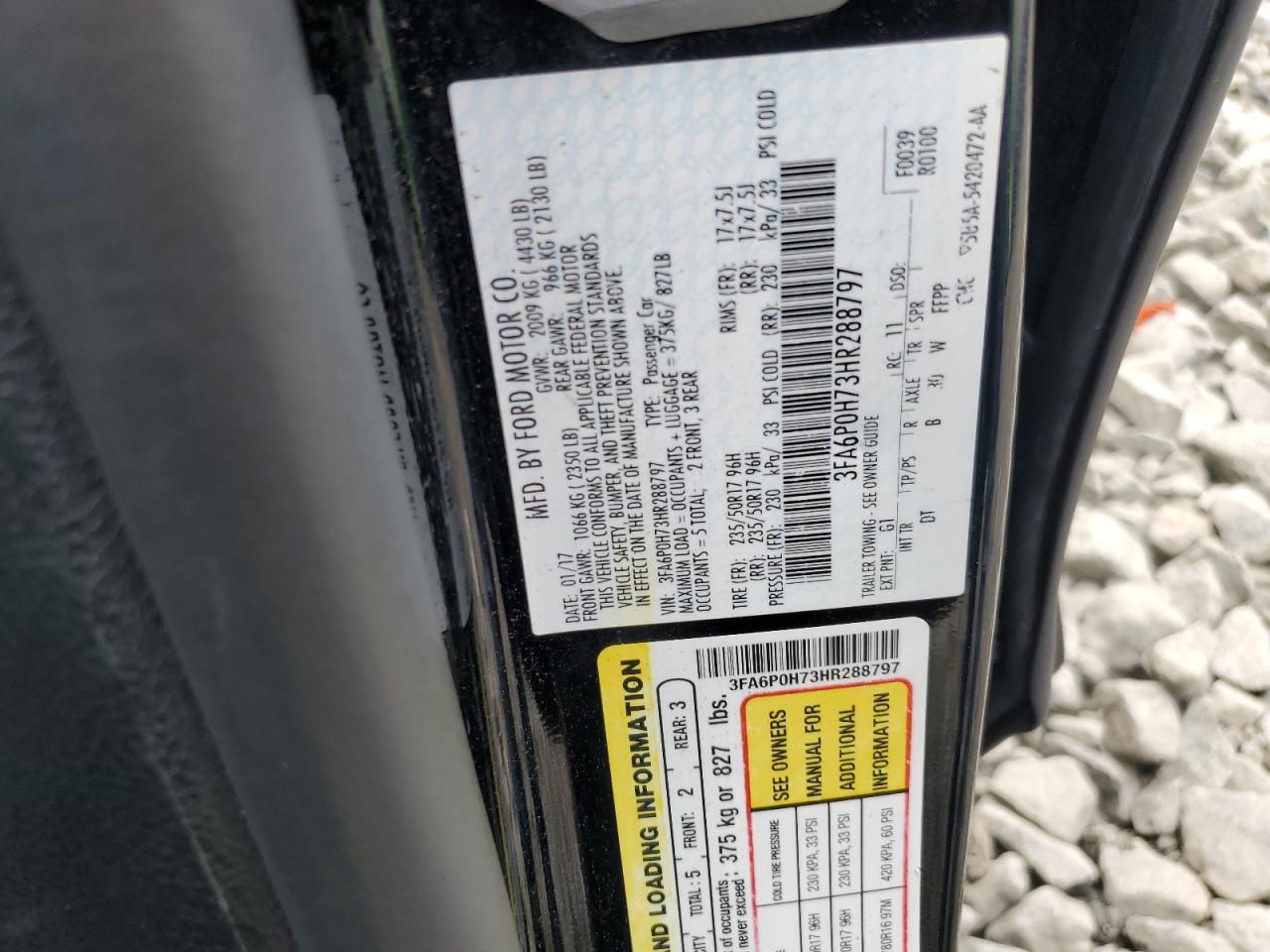 2017 Ford Fusion Se VIN: 3FA6P0H73HR288797 Lot: 64275155