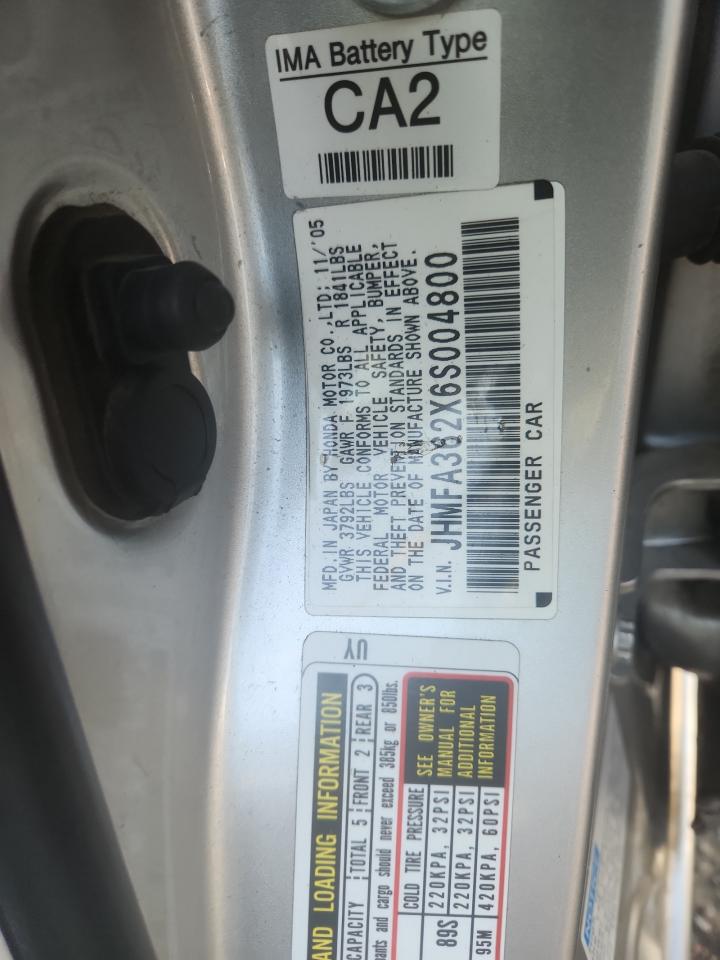2006 Honda Civic Hybrid VIN: JHMFA362X6S004800 Lot: 64792895