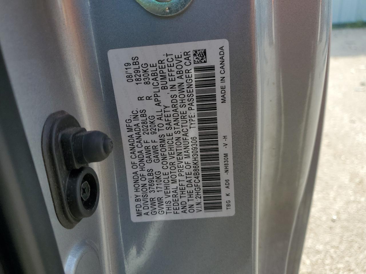 2019 Honda Civic Sport VIN: 2HGFC4B86KH309306 Lot: 65034705