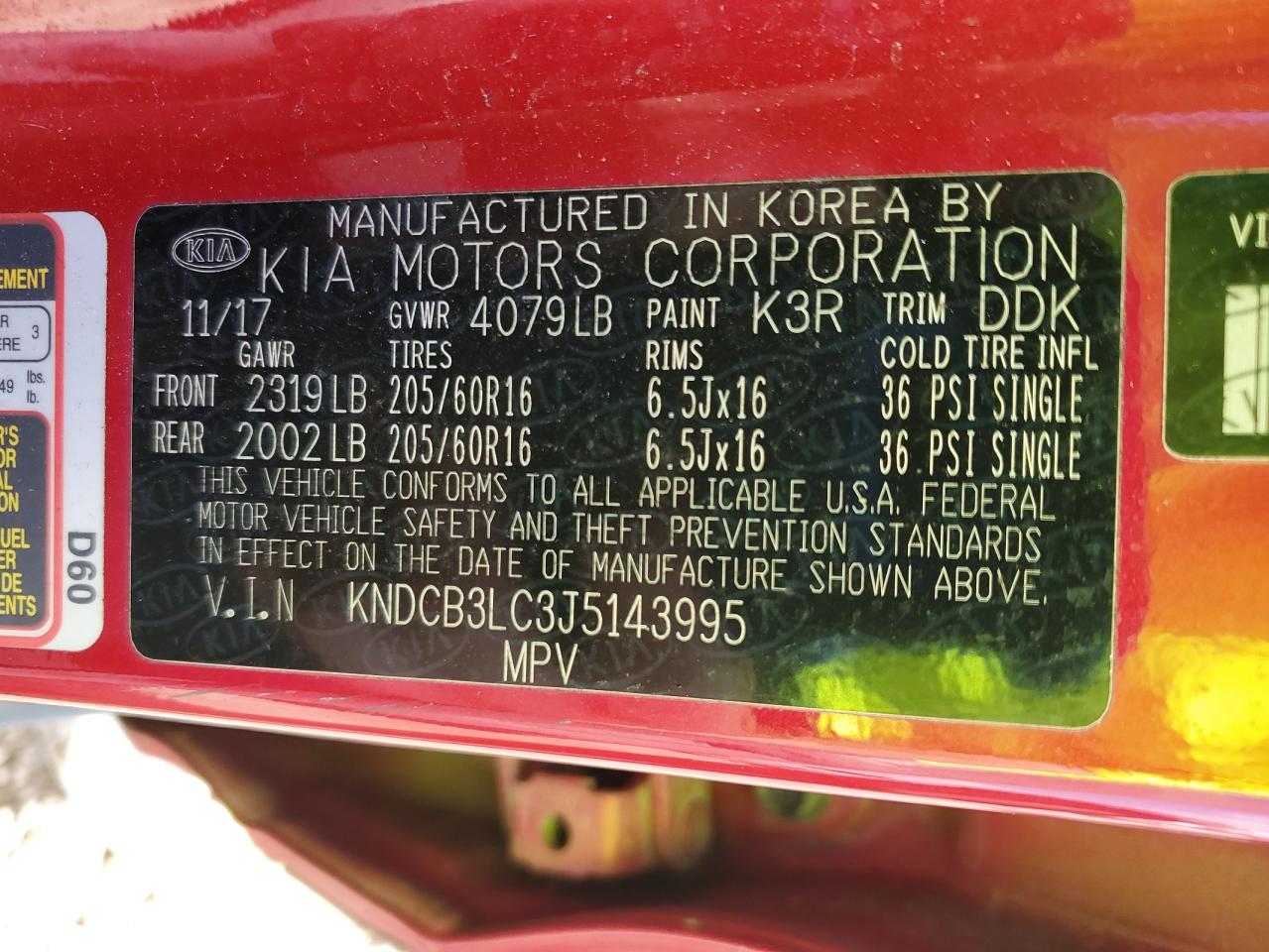 2018 Kia Niro Fe VIN: KNDCB3LC3J5143995 Lot: 64596115