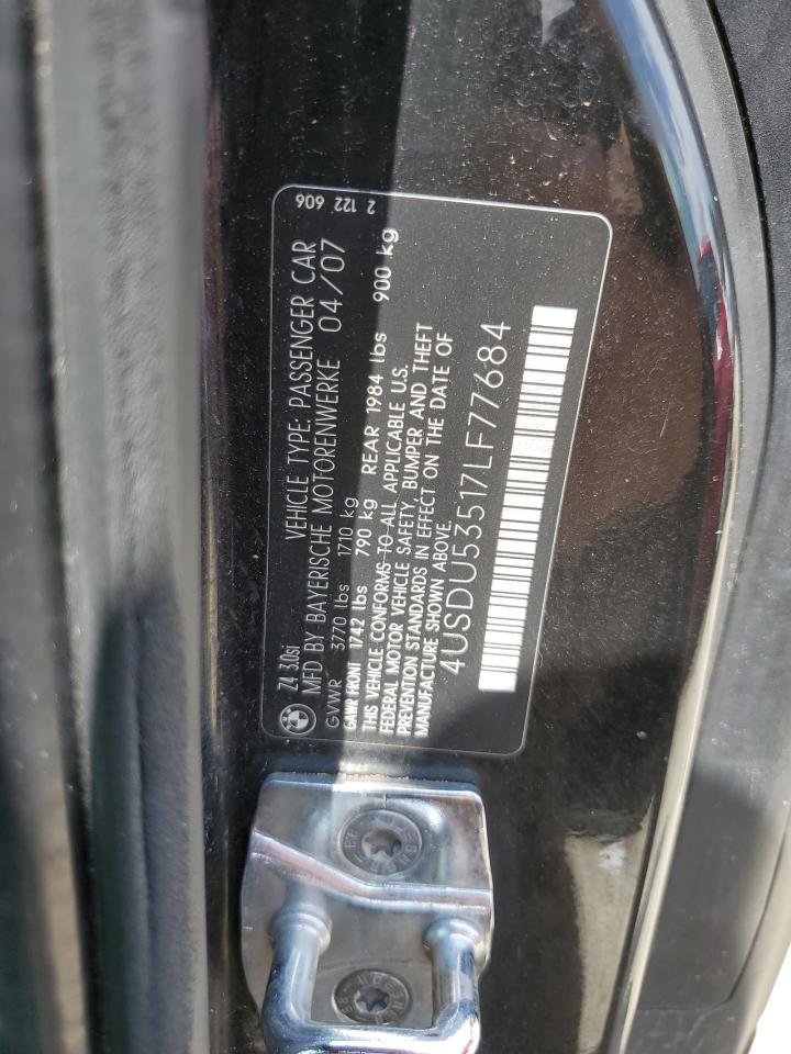 2007 BMW Z4 3.0Si VIN: 4USDU53517LF77684 Lot: 64512535