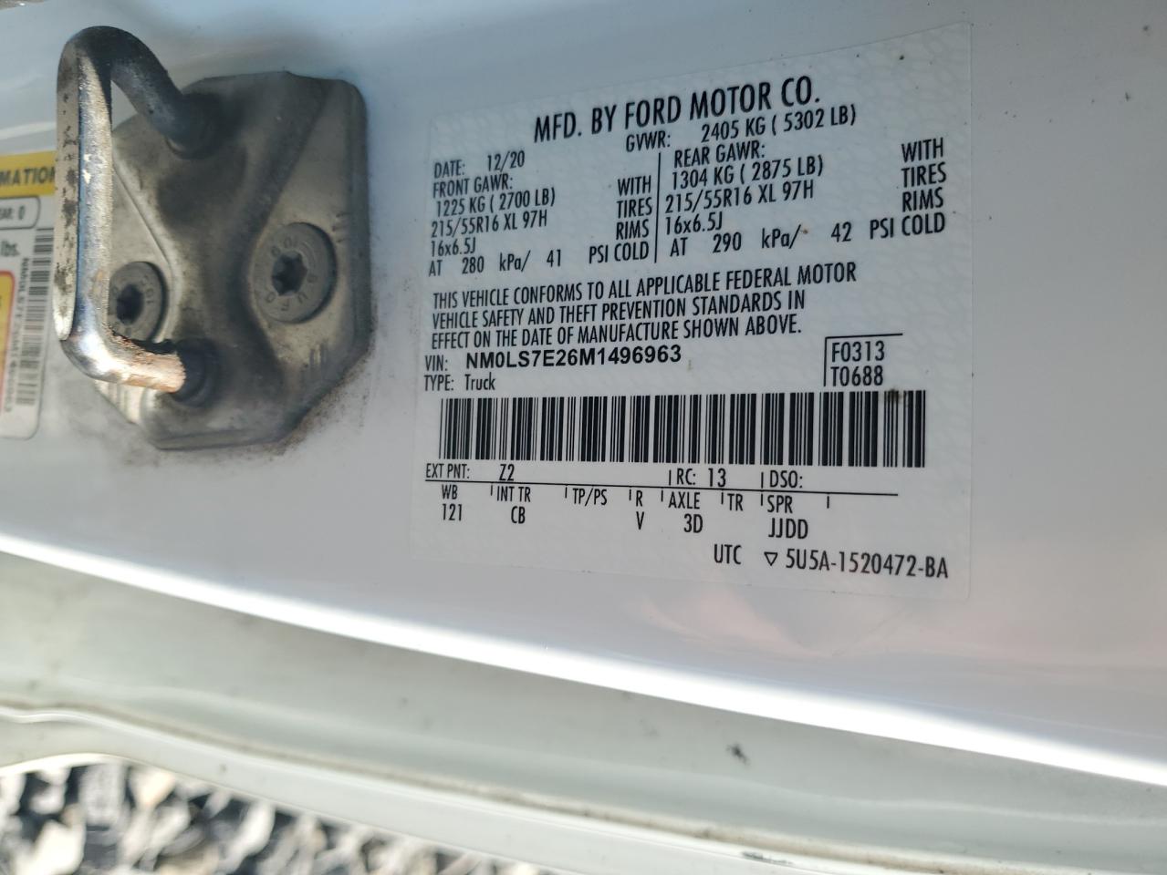 2021 Ford Transit Connect Xl VIN: NM0LS7E26M1496963 Lot: 64544325