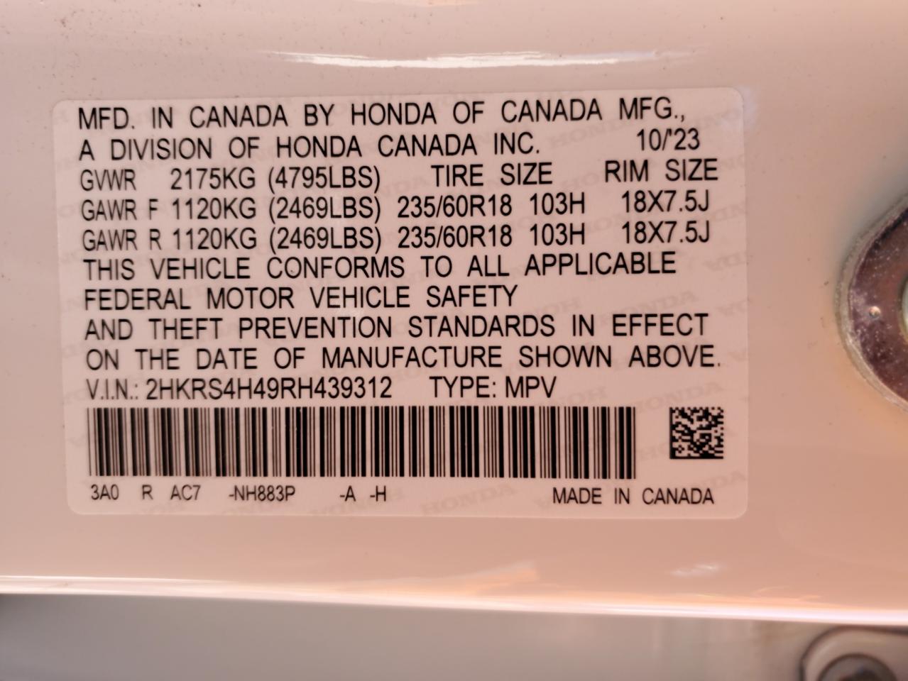 2024 Honda Cr-V Ex VIN: 2HKRS4H49RH439312 Lot: 63083235