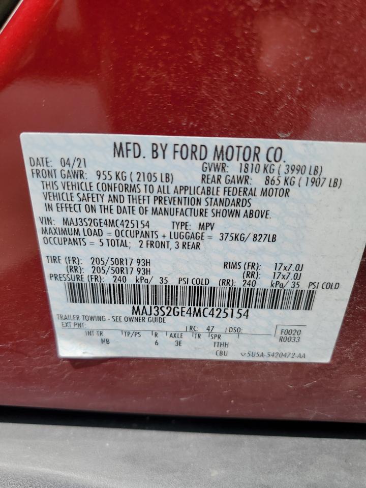 2021 Ford Ecosport Se VIN: MAJ3S2GE4MC425154 Lot: 66428395