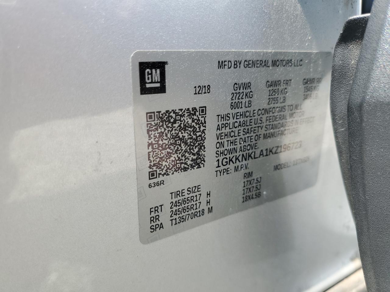 2019 GMC Acadia Sle VIN: 1GKKNKLA1KZ196723 Lot: 63489185