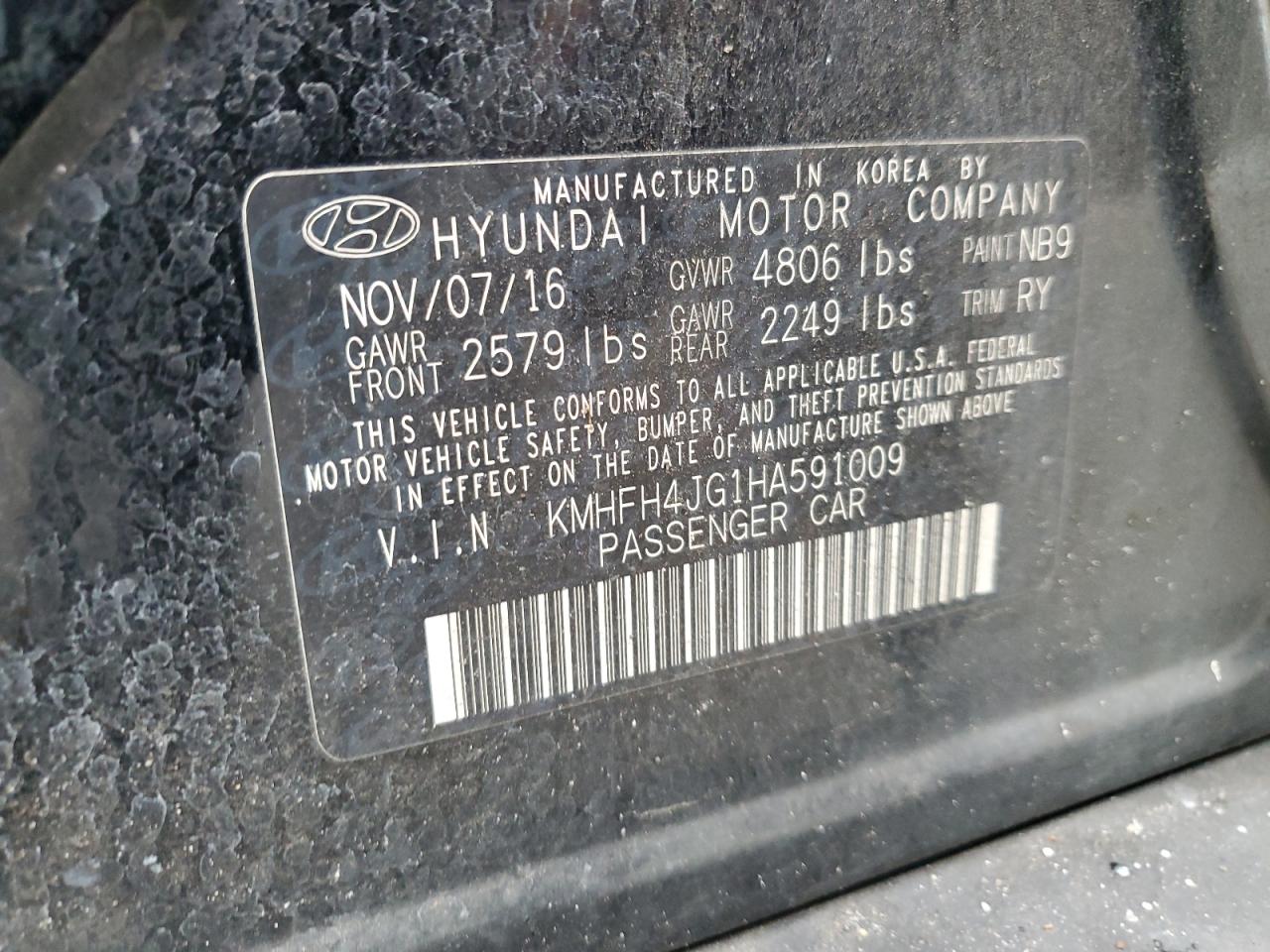 2017 Hyundai Azera Limited VIN: KMHFH4JG1HA591009 Lot: 63236595