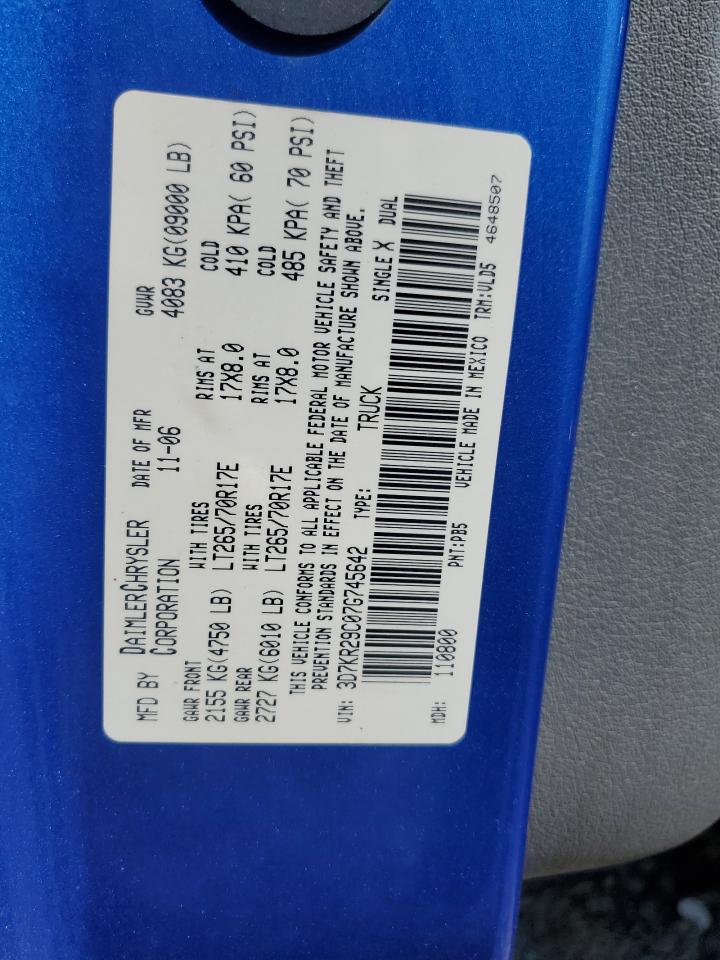 2007 Dodge Ram 2500 VIN: 3D7KR29C07G745642 Lot: 64741075