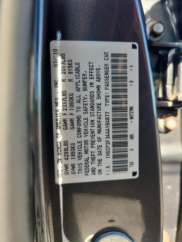 2010 Honda Accord Lx VIN: 1HGCP2F34AA184877 Lot: 66574895