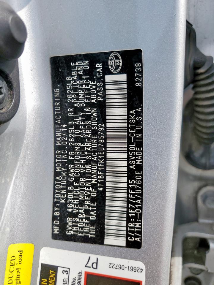 2014 Toyota Camry L VIN: 4T1BF1FK1EU785792 Lot: 62949575