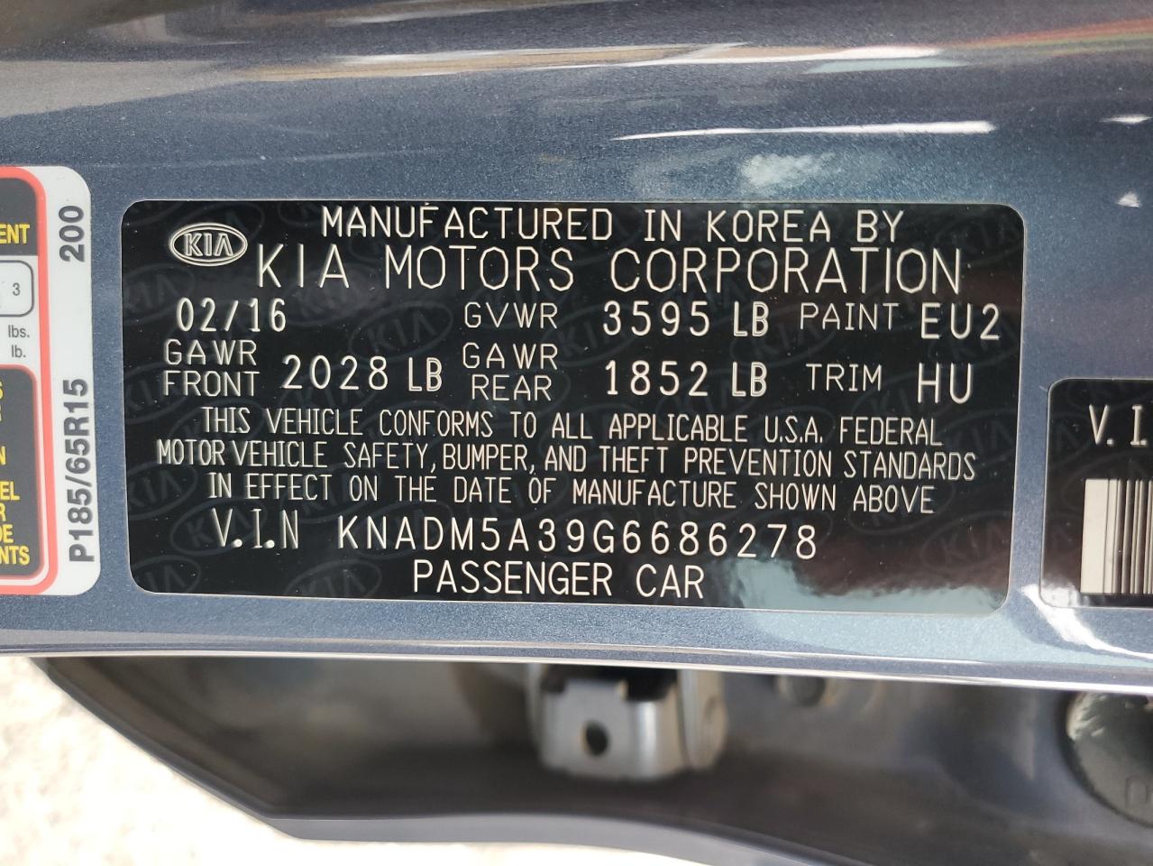 2016 Kia Rio Lx VIN: KNADM5A39G6686278 Lot: 64787245