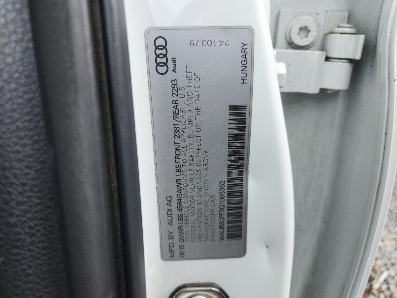 2016 Audi A3 Premium VIN: WAUB8GFF3G1006382 Lot: 65349675