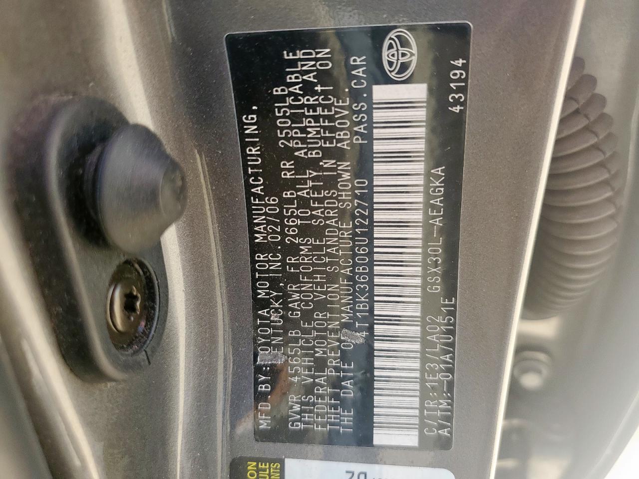 2006 Toyota Avalon Xl VIN: 4T1BK36B06U122710 Lot: 64284795