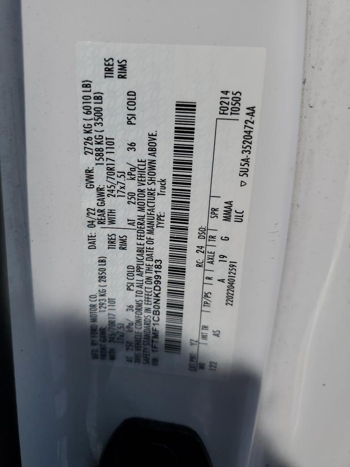 2022 Ford F150 VIN: 1FTMF1CB0NKD99183 Lot: 64065175