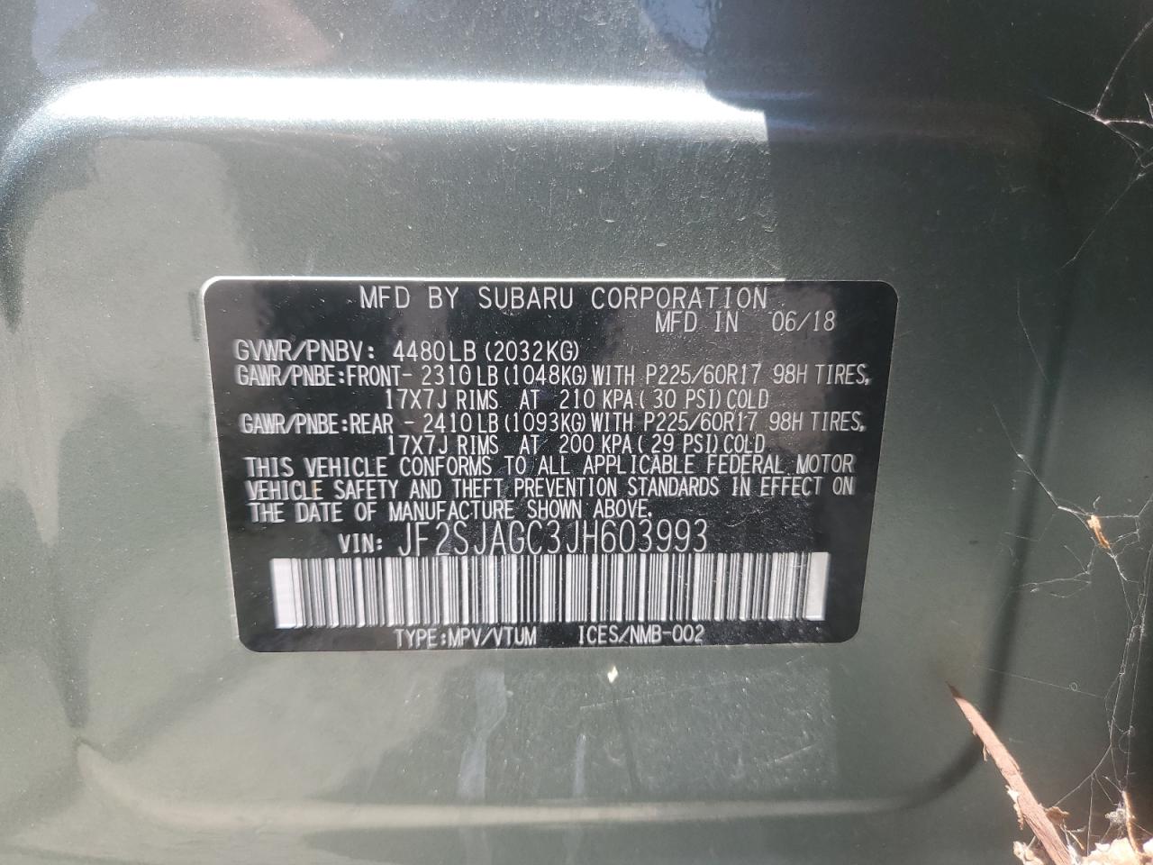 2018 Subaru Forester 2.5I Premium VIN: JF2SJAGC3JH603993 Lot: 62875775