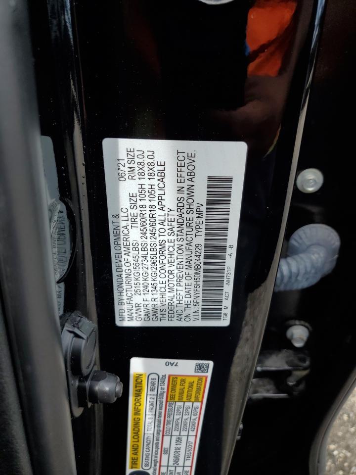 2021 Honda Pilot Exl VIN: 5FNYF5H50MB044229 Lot: 62938435