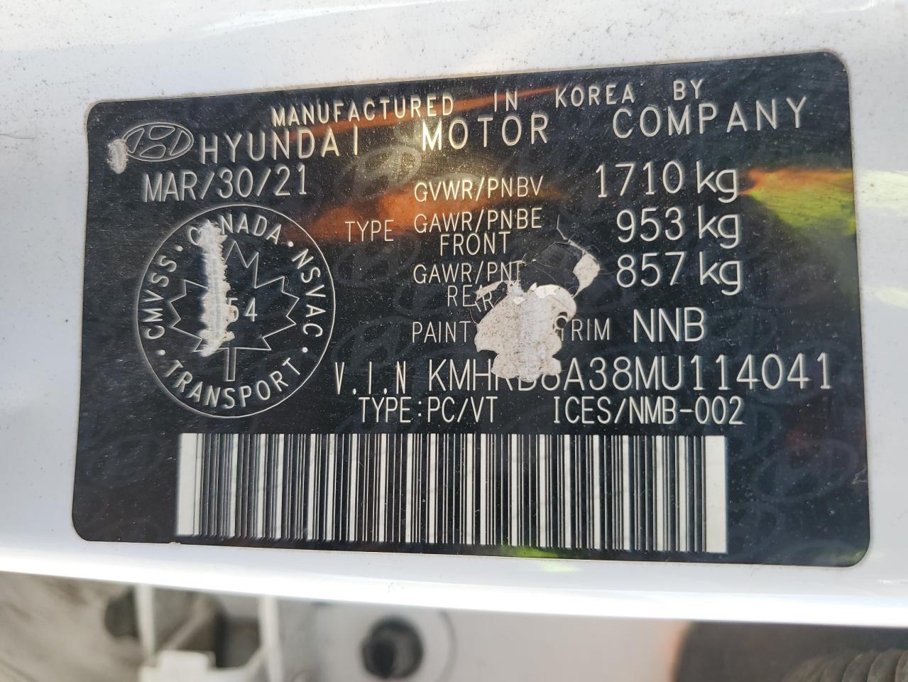 2021 Hyundai Venue Se VIN: KMHRB8A38MU114041 Lot: 63650795