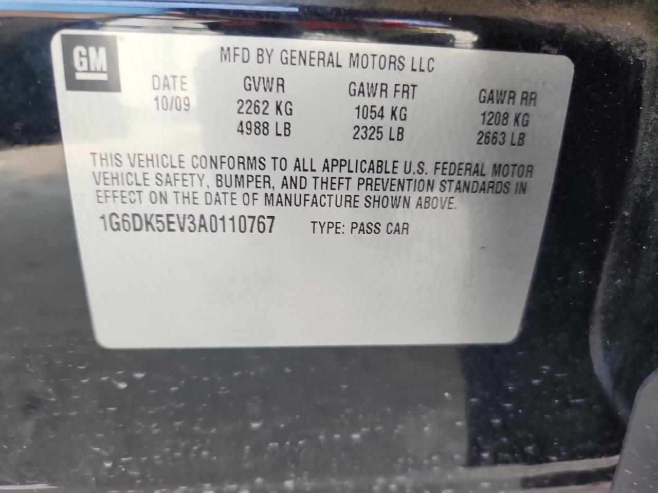 2010 Cadillac Cts Performance Collection VIN: 1G6DK5EV3A0110767 Lot: 63765215