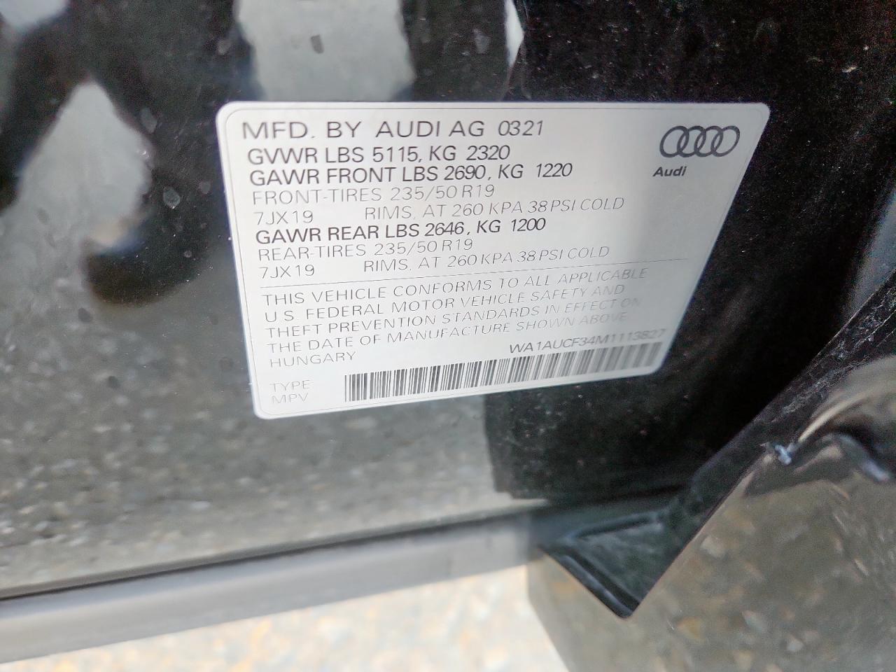 2021 Audi Q3 Premium 40 VIN: WA1AUCF34M1113827 Lot: 63022685