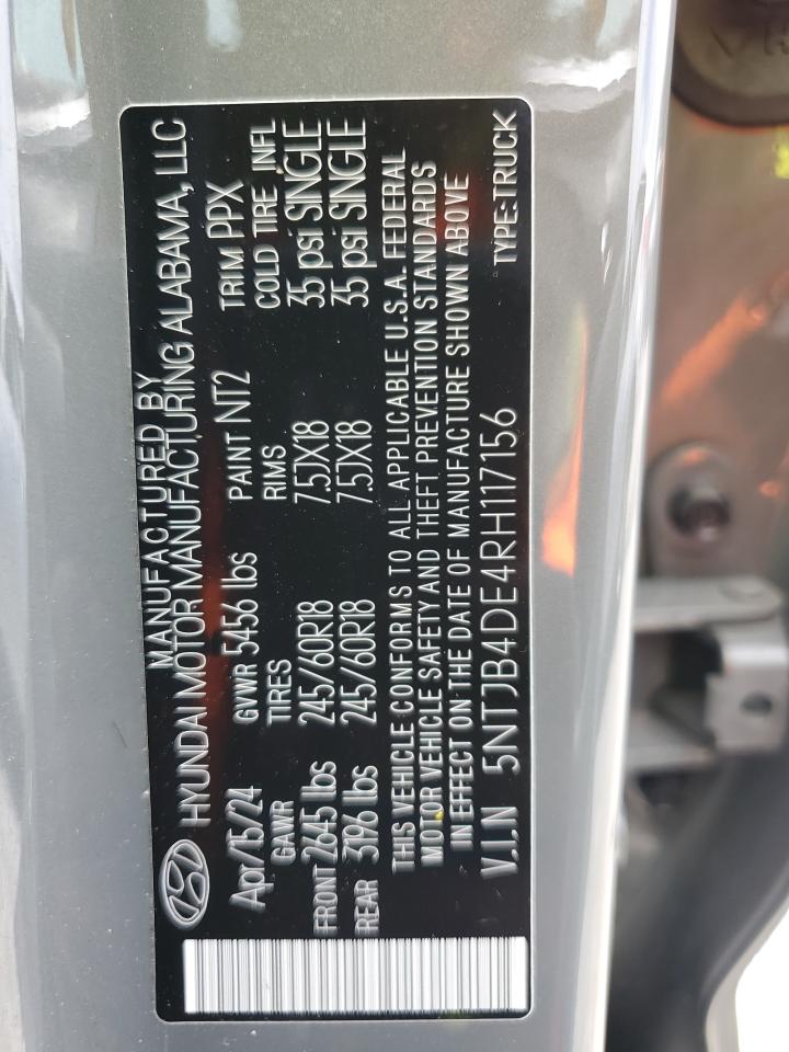 2024 Hyundai Santa Cruz Sel VIN: 5NTJB4DE4RH117156 Lot: 65370205