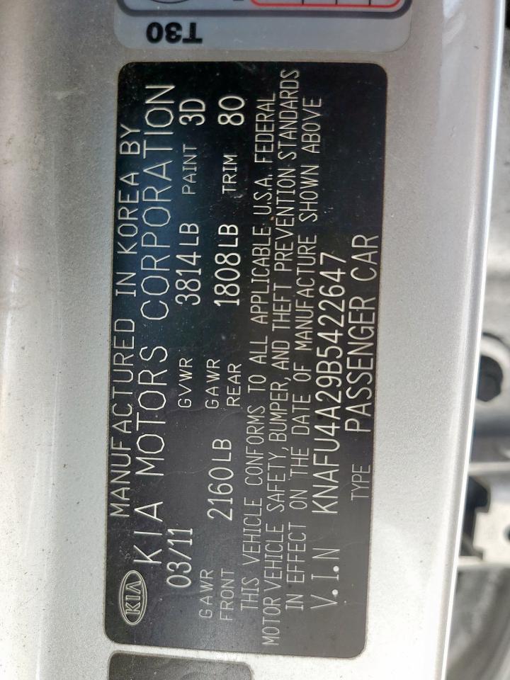 2011 Kia Forte Ex VIN: KNAFU4A29B5422647 Lot: 63808095