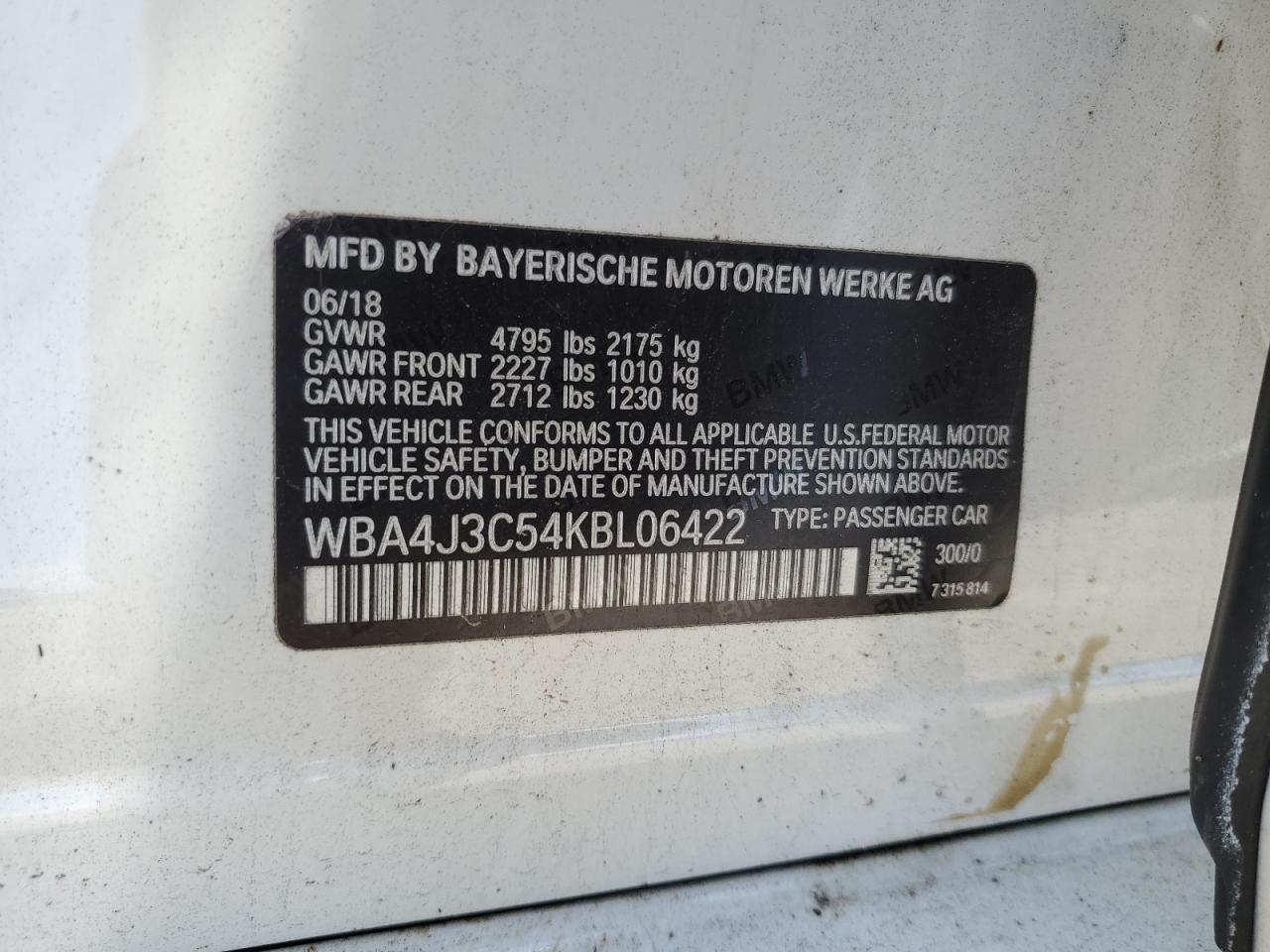 2019 BMW 430Xi Gran Coupe VIN: WBA4J3C54KBL06422 Lot: 65637485