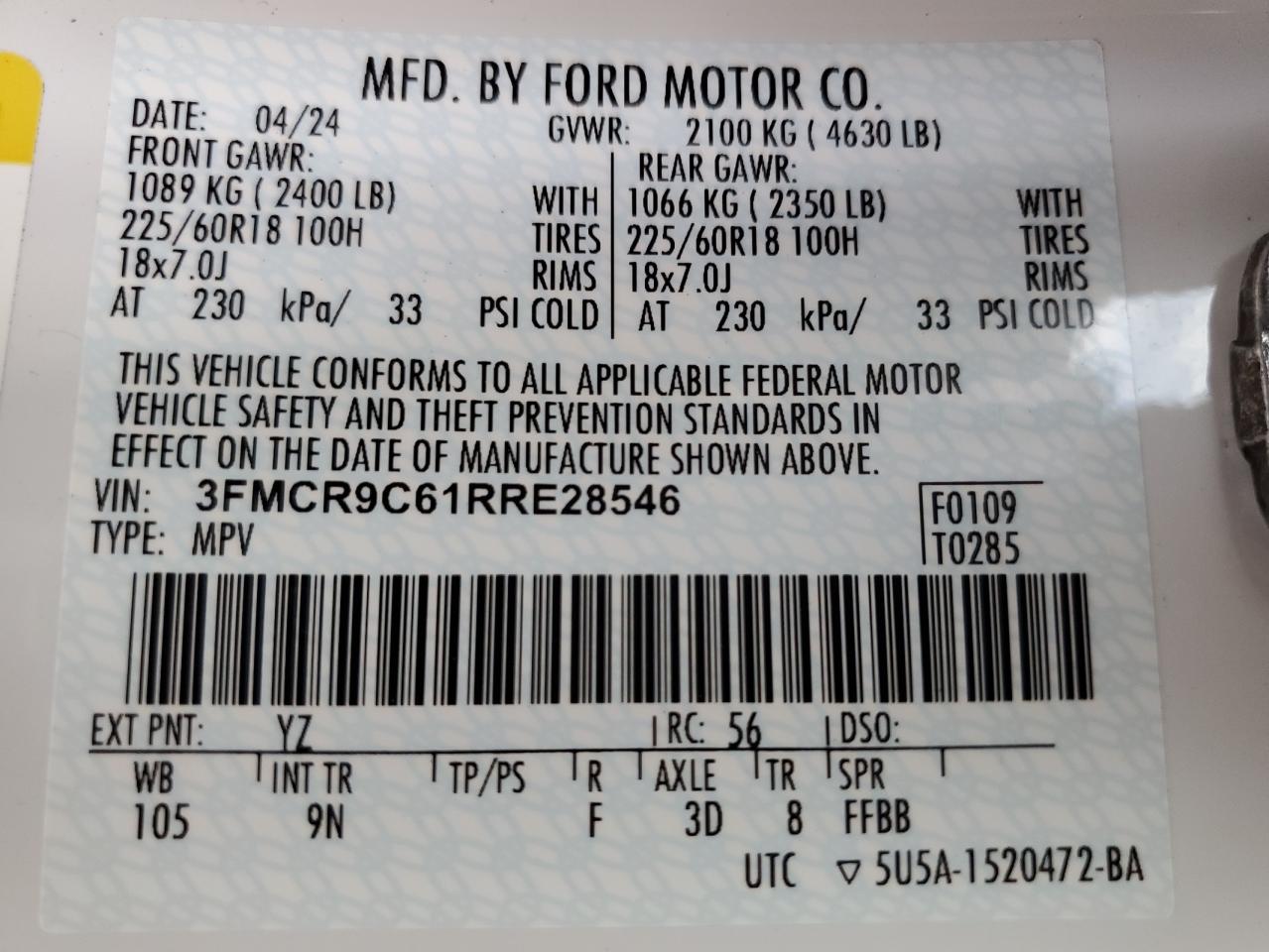 2024 Ford Bronco Sport Outer Banks VIN: 3FMCR9C61RRE28546 Lot: 64816975