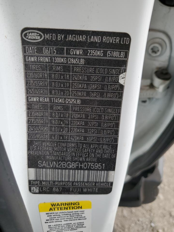 2015 Land Rover Range Rover Evoque Pure VIN: SALVN2BG8FH075951 Lot: 63345235