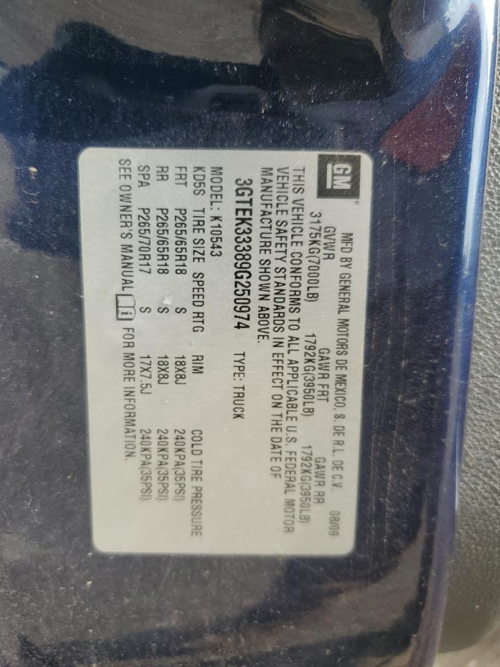 2009 GMC Sierra K1500 Slt VIN: 3GTEK33389G250974 Lot: 64295365