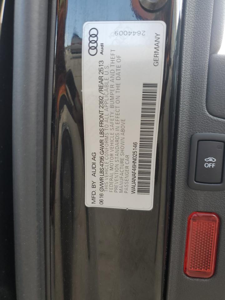 2017 Audi A4 Premium VIN: WAUANAF46HN025146 Lot: 64234325
