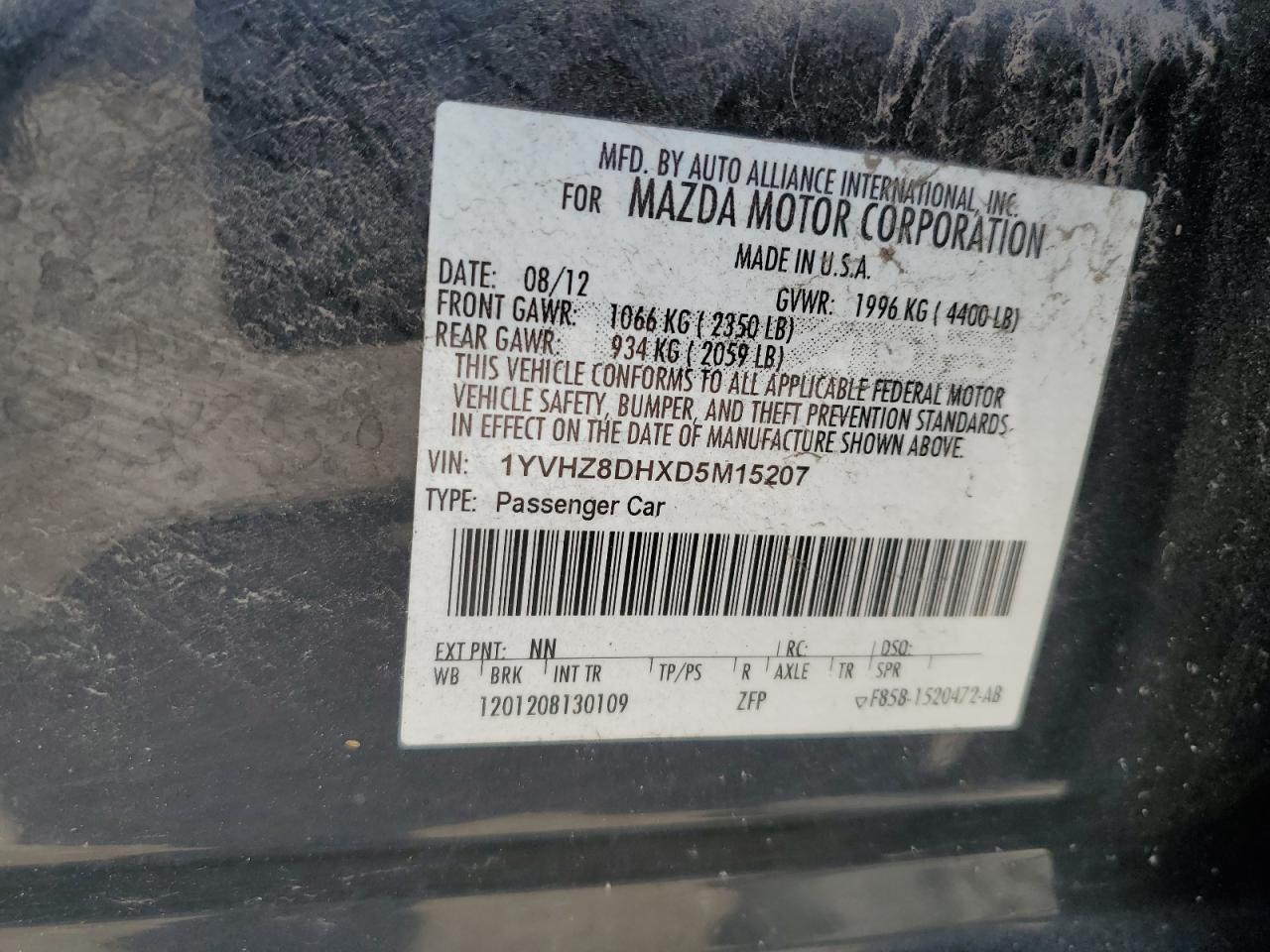 2013 Mazda 6 Touring VIN: 1YVHZ8DHXD5M15207 Lot: 64299675