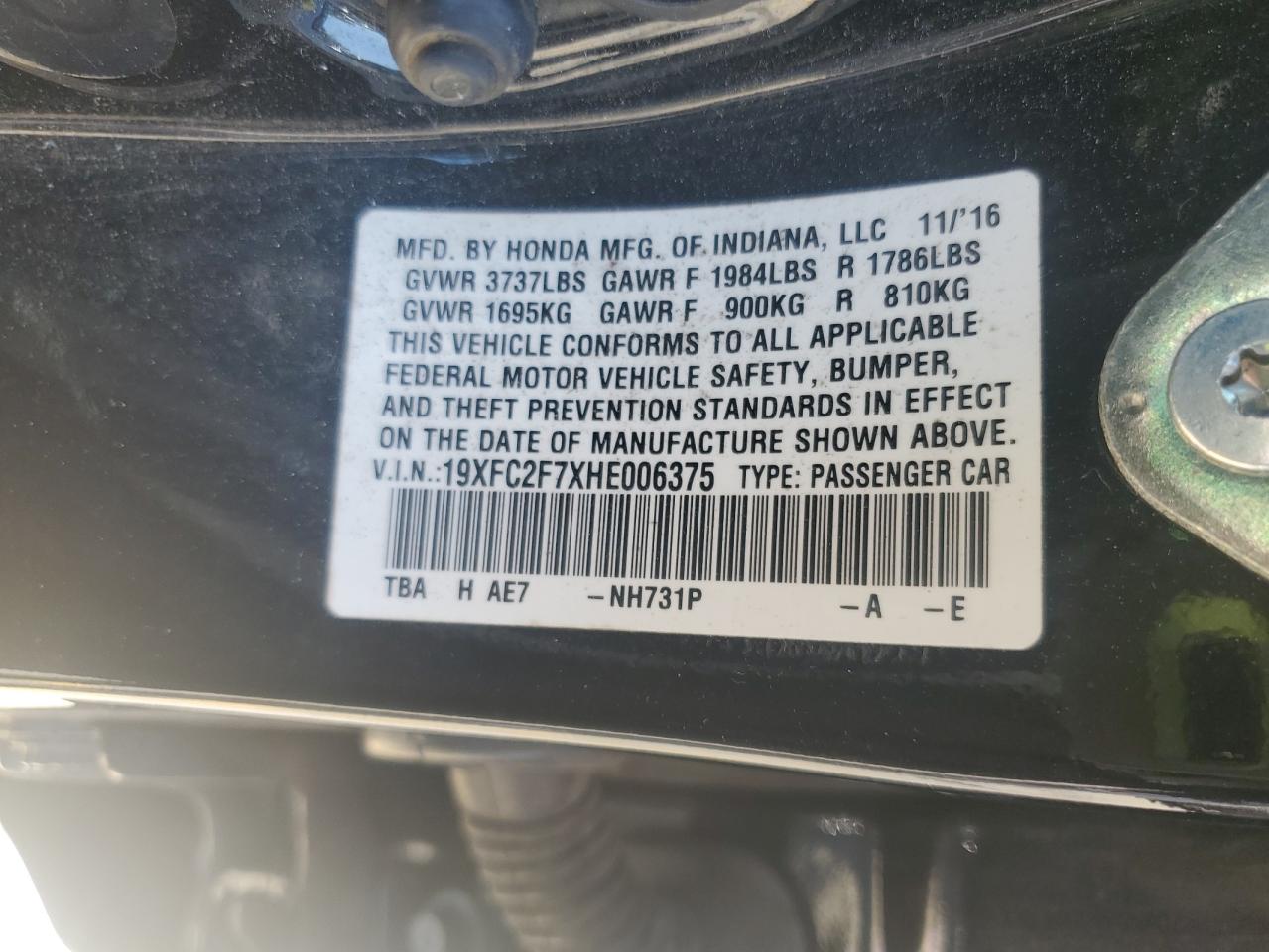 2017 Honda Civic Ex VIN: 19XFC2F7XHE006375 Lot: 84590975