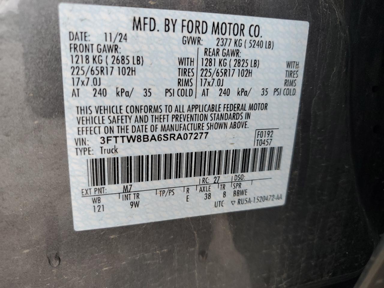 2025 Ford Maverick Xl VIN: 3FTTW8BA6SRA07277 Lot: 64175985