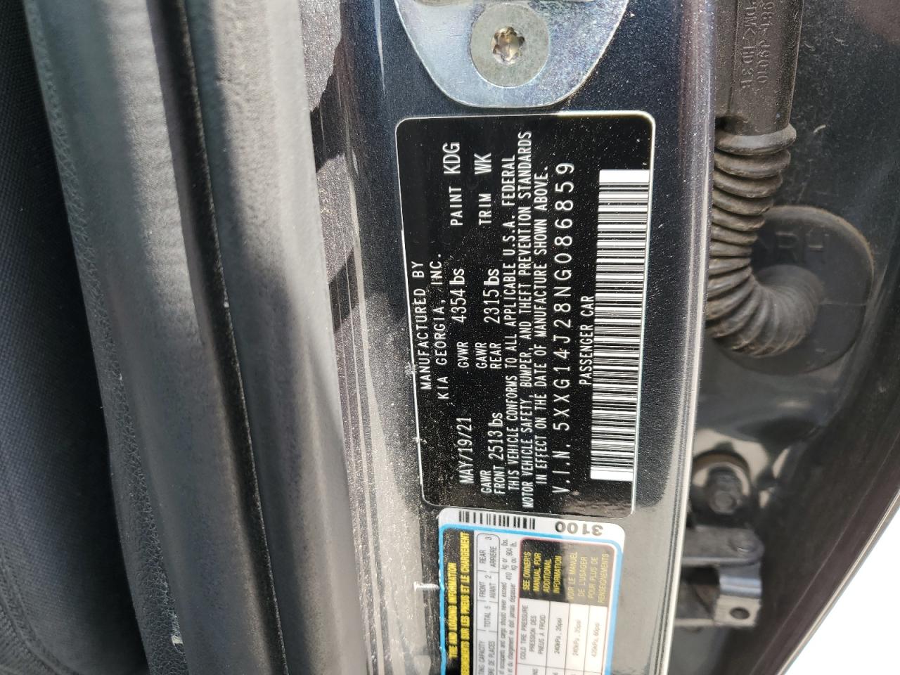2022 Kia K5 Lxs VIN: 5XXG14J28NG086859 Lot: 63573665