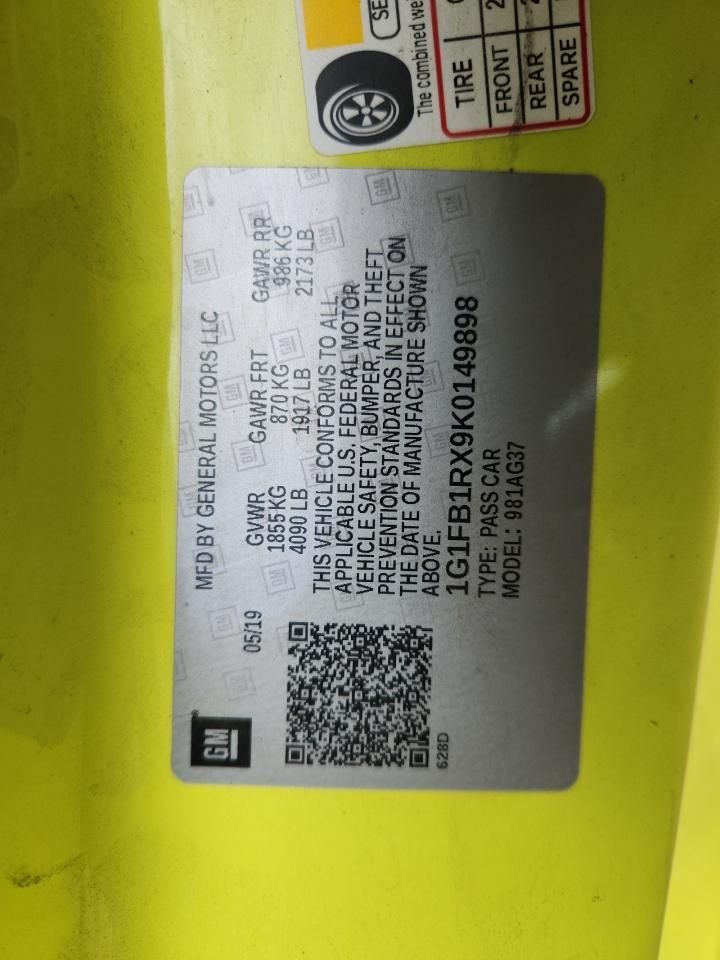 2019 Chevrolet Camaro Ls VIN: 1G1FB1RX9K0149898 Lot: 65530625
