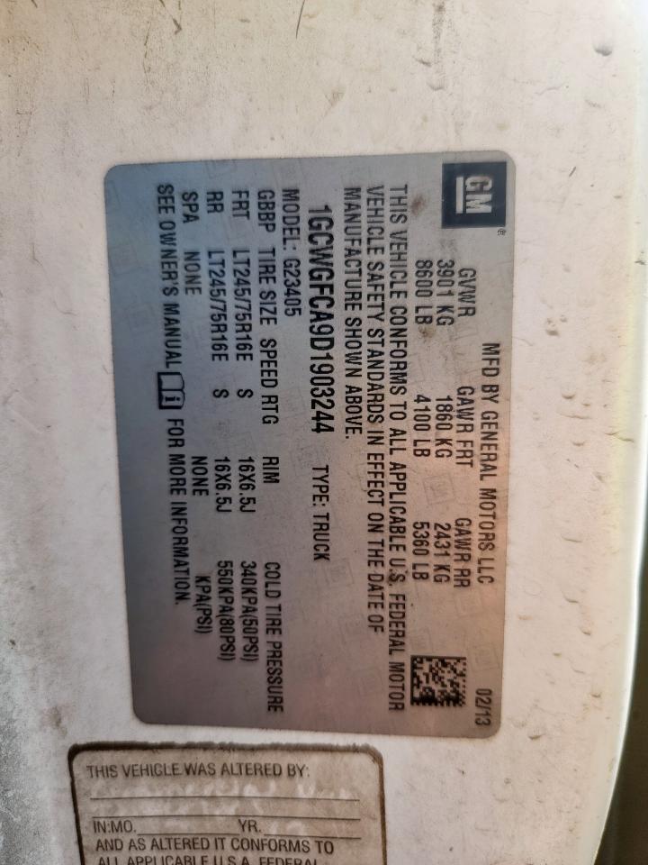 2013 Chevrolet Express G2500 VIN: 1GCWGFCA9D1903244 Lot: 66310055