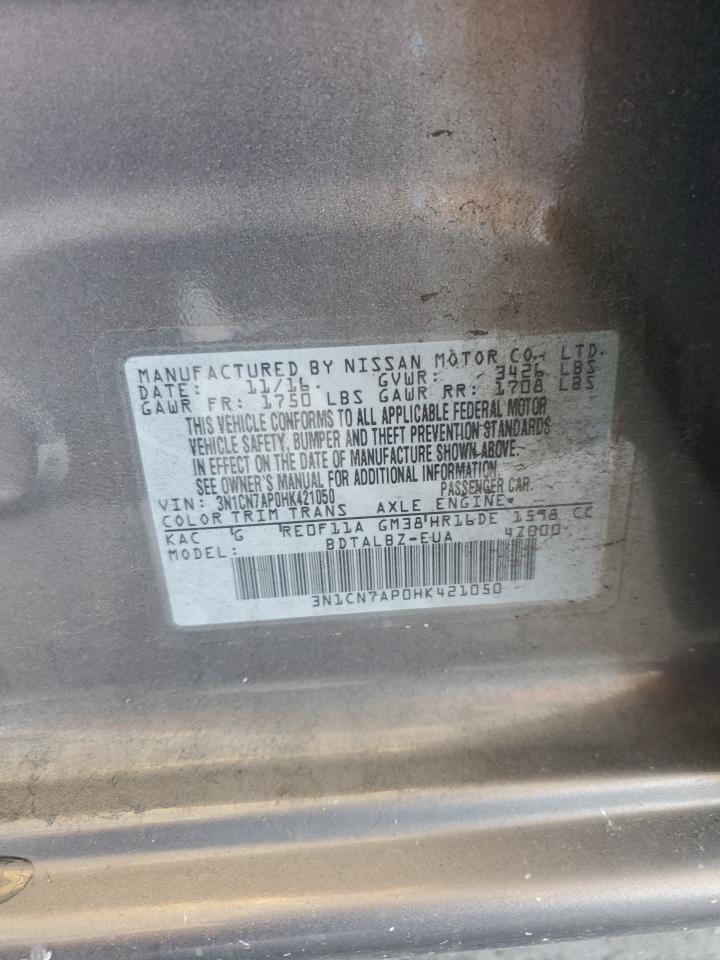 2017 Nissan Versa S VIN: 3N1CN7AP0HK421050 Lot: 65612405