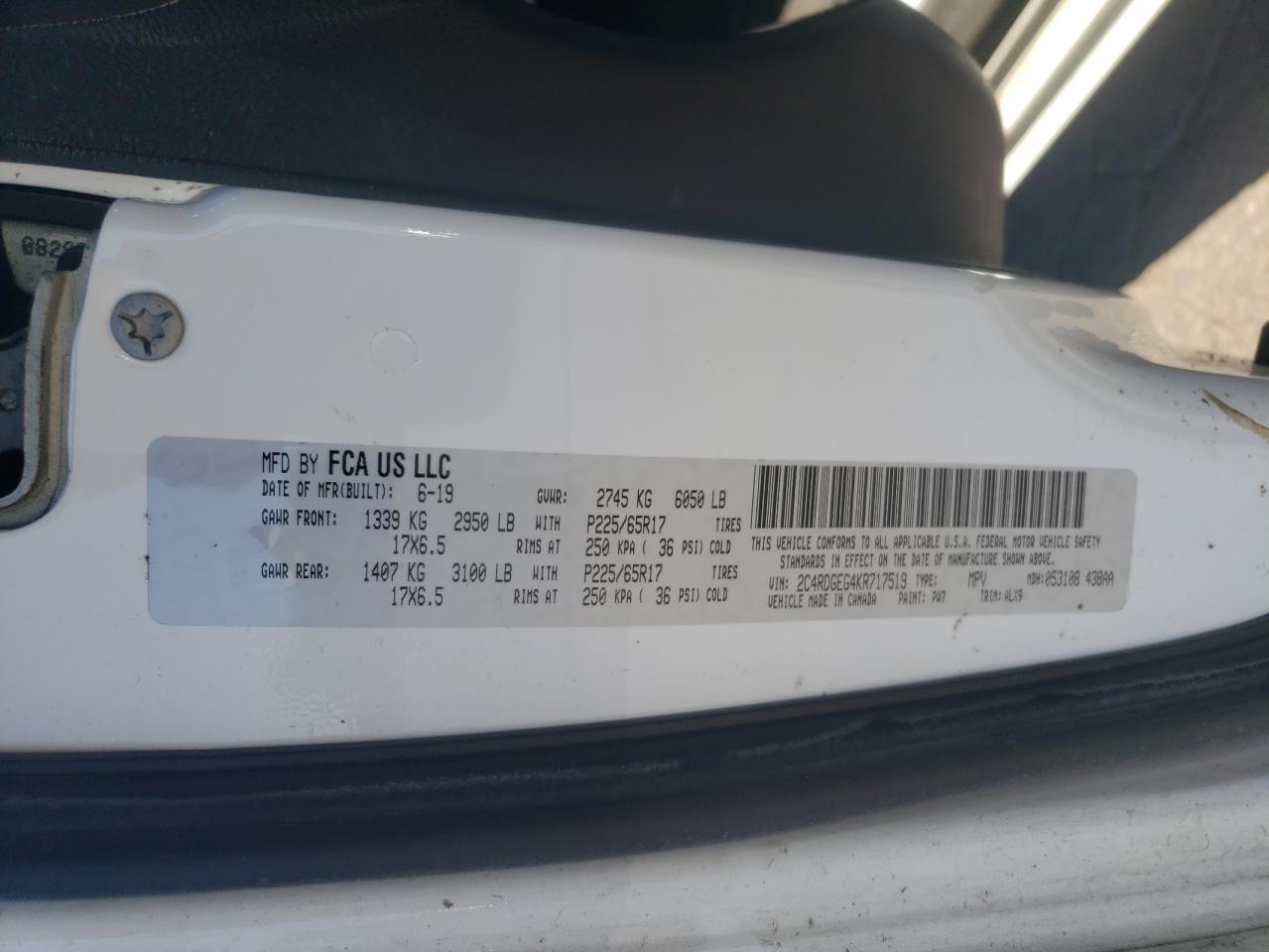 2019 Dodge Grand Caravan Gt VIN: 2C4RDGEG4KR717519 Lot: 63477265