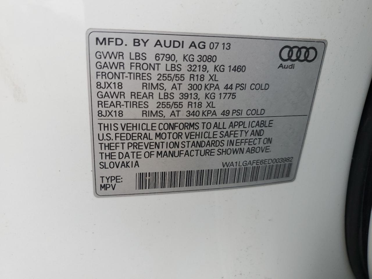 2014 Audi Q7 Premium Plus VIN: WA1LGAFE6ED003982 Lot: 65095935