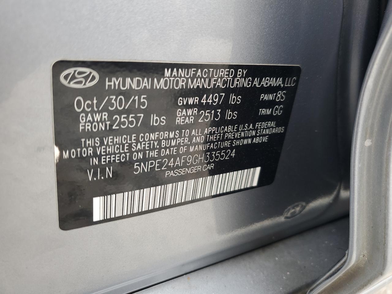 2016 Hyundai Sonata Se VIN: 5NPE24AF9GH335524 Lot: 65238035