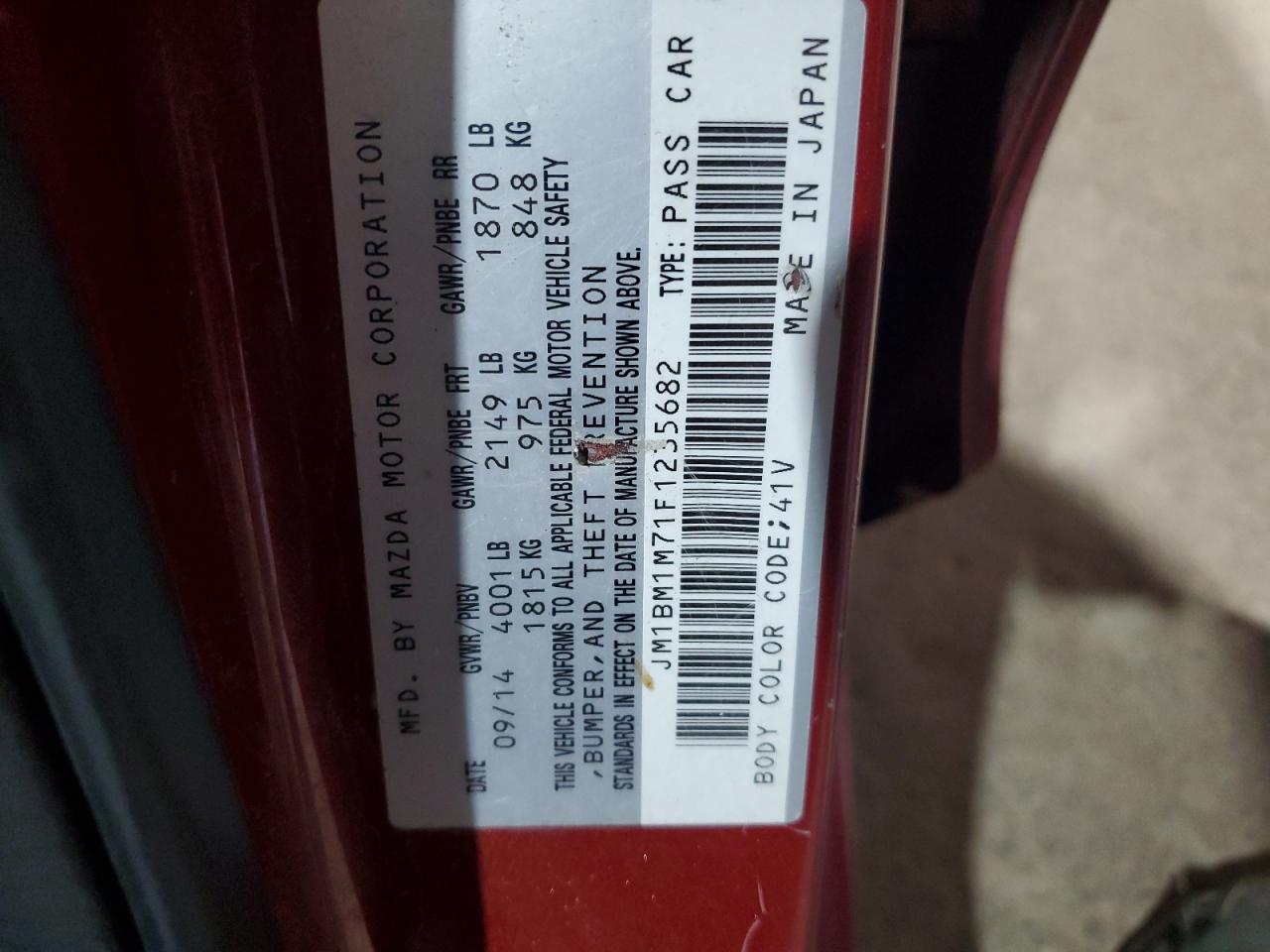 2015 Mazda 3 Grand Touring VIN: JM1BM1M71F1235682 Lot: 66094335