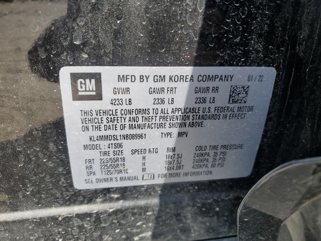 kl4mmdsl1nb089961 KL4MMDSL1NB089961 2022 Buick Encore Gx Select