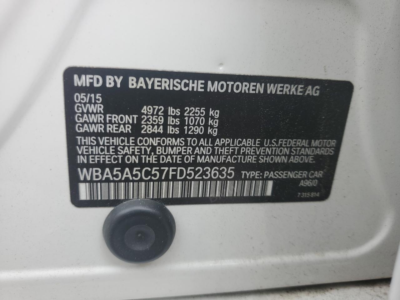 2015 BMW 528 I VIN: WBA5A5C57FD523635 Lot: 64045195