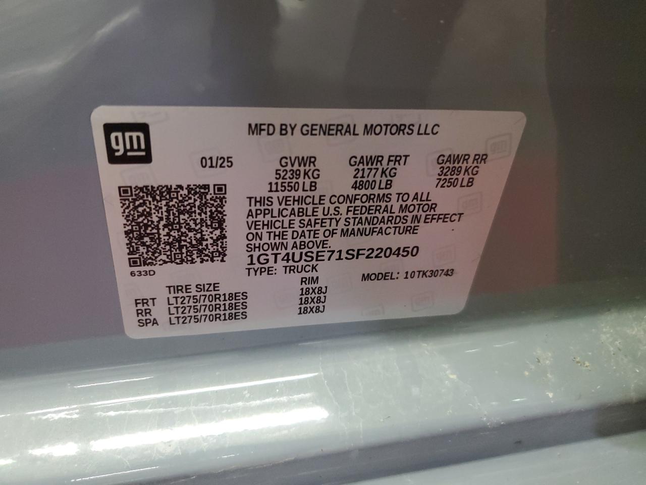 2025 GMC Sierra K3500 VIN: 1GT4USE71SF220450 Lot: 64884205