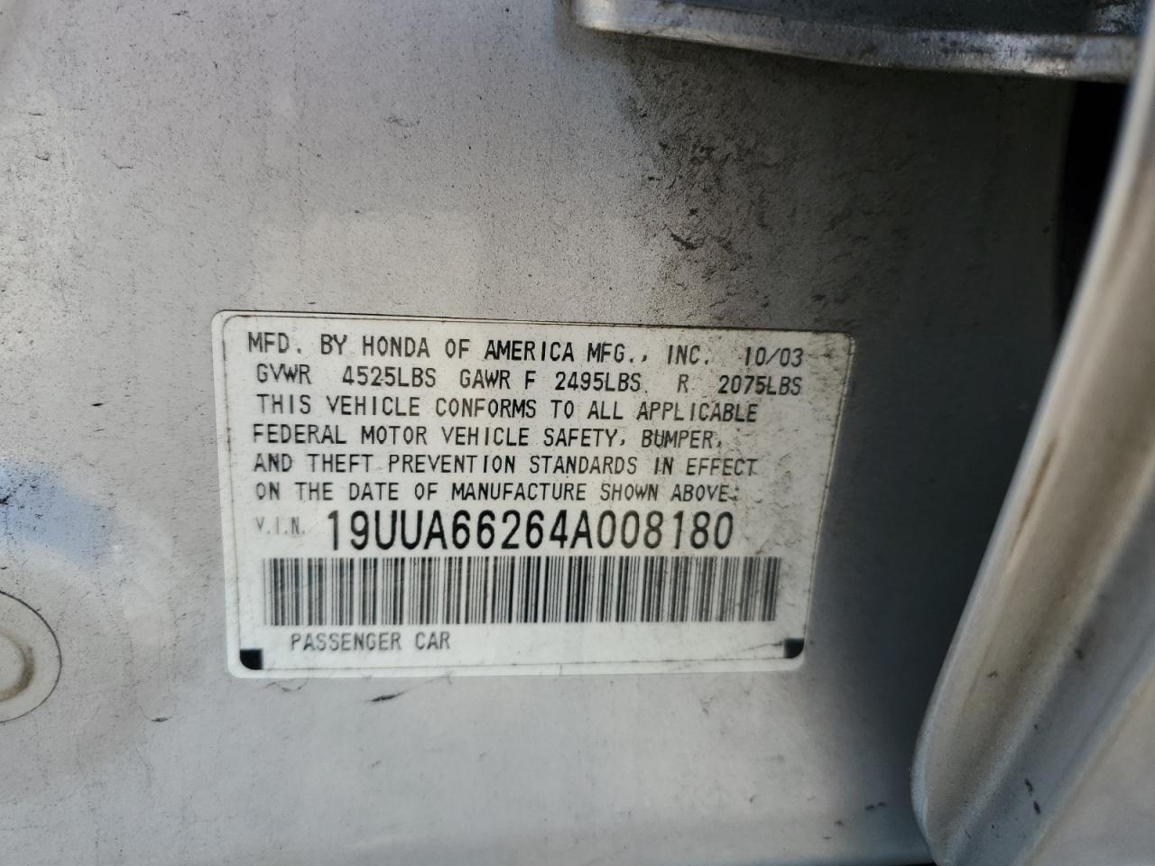 2004 Acura Tl VIN: 19UUA66264A008180 Lot: 72077035