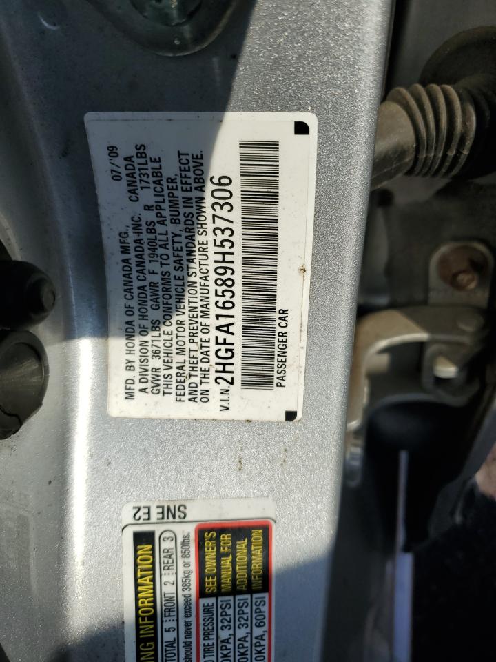 2009 Honda Civic Lx VIN: 2HGFA16589H537306 Lot: 64100935