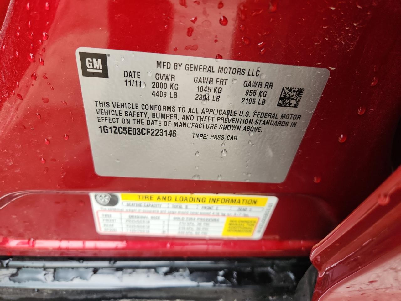 1g1zc5e03cf223146 1G1ZC5E03CF223146 2012 Chevrolet Malibu 1Lt