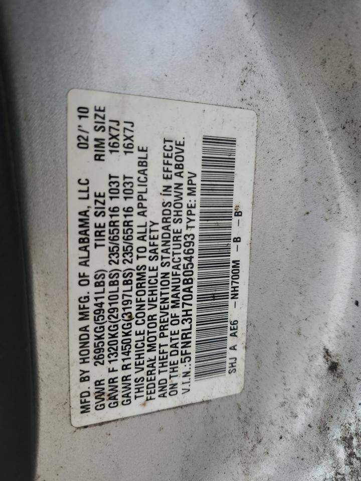 2010 Honda Odyssey Exl VIN: 5FNRL3H70AB054693 Lot: 63947195